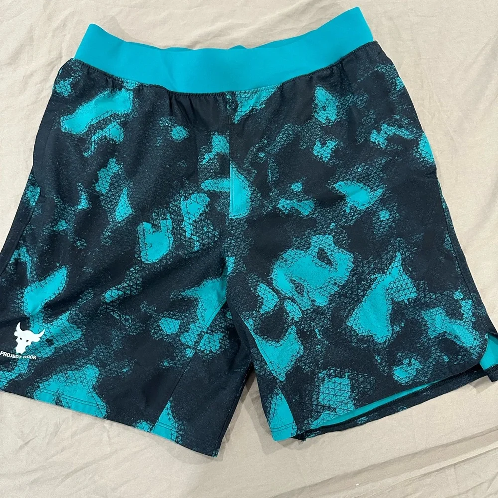 Under Armour Project Rock Teal and Black Athletic Shorts - Picture 1 of 6